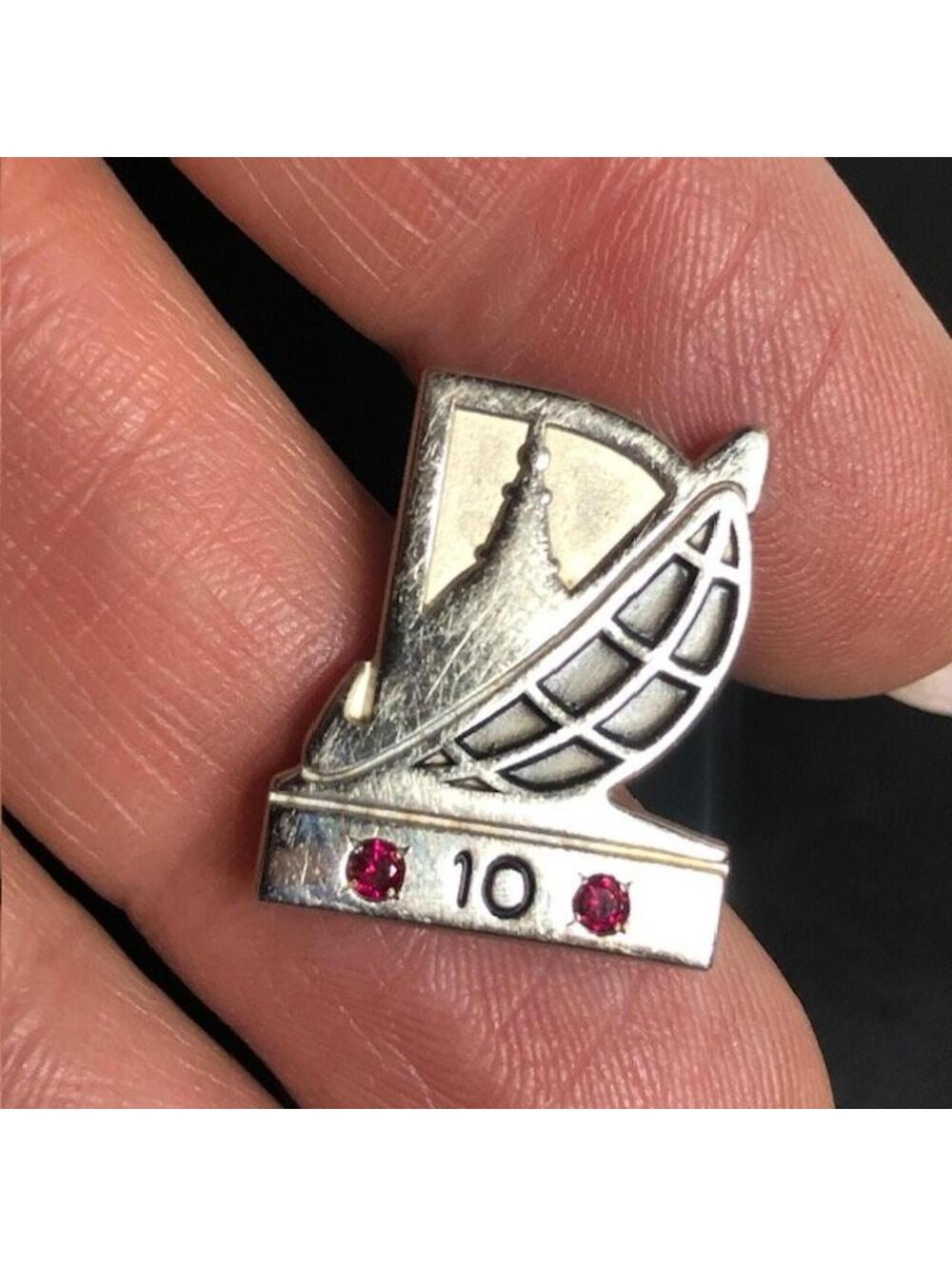 Vintage Commemorative Lapel Pin Award 0.75" Silver Tone Ruby gemstones